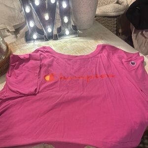 Champion Women's Top in Pink with Orange Logo